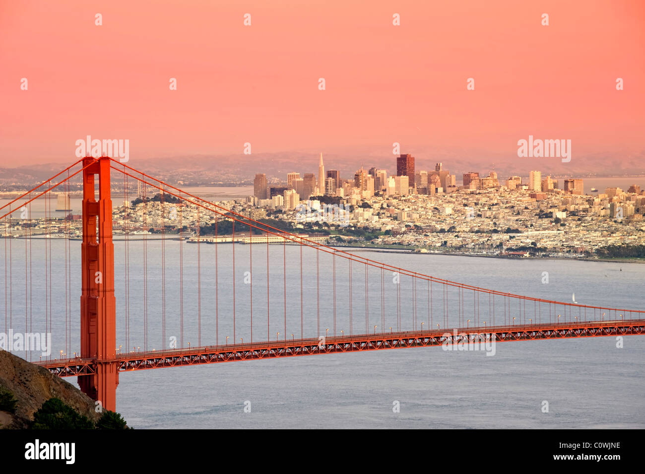 Usa, California, San Francisco, City Skyline and Golden Gate Bridge Stock Photo