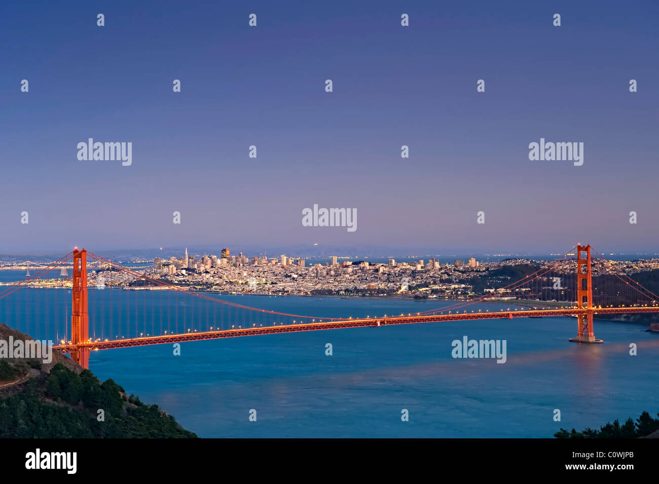 Usa, California, San Francisco, Golden Gate Bridge and city Skyline Stock Photo