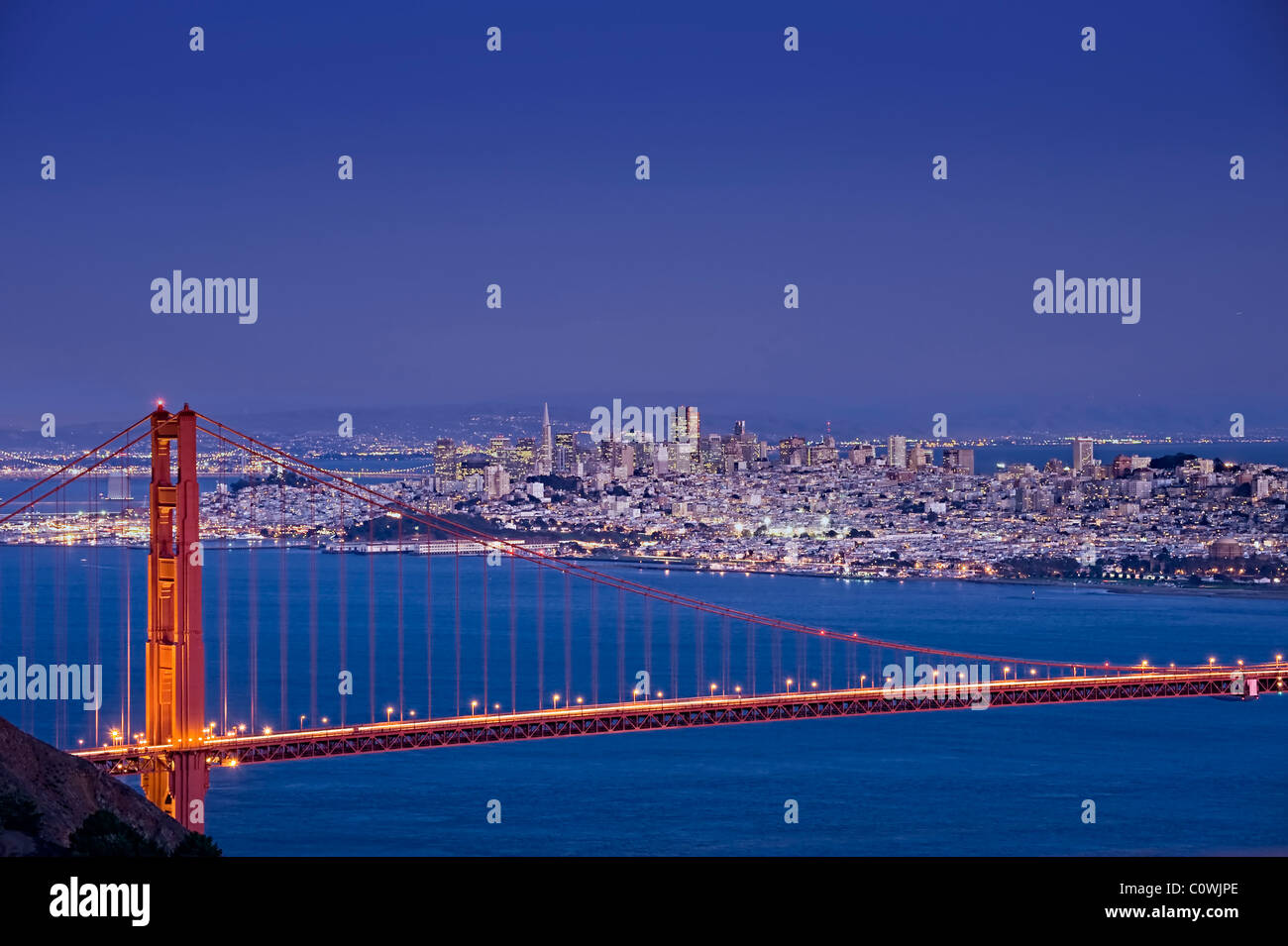 Usa, California, San Francisco, Golden Gate Bridge and city Skyline Stock Photo