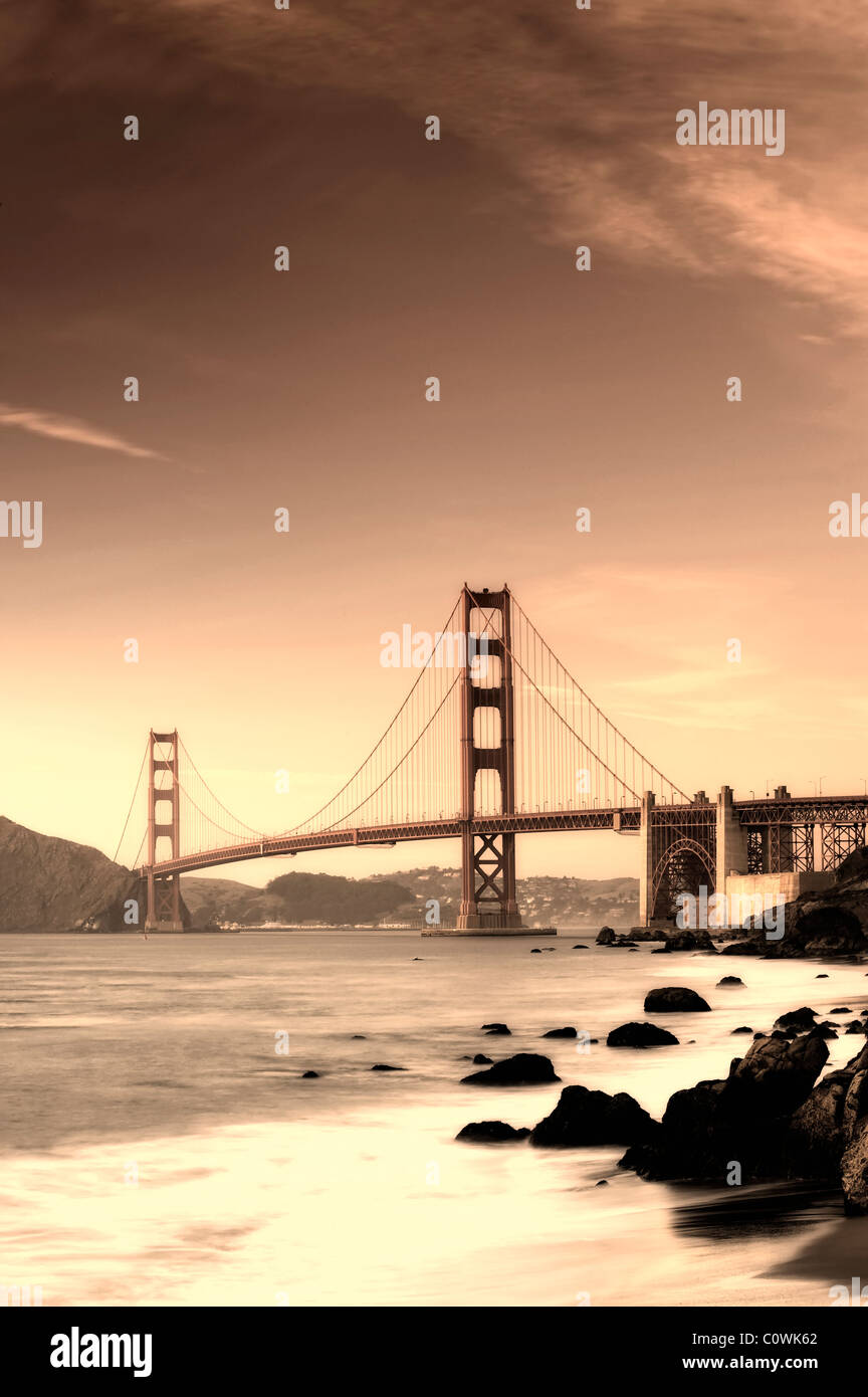 Usa, California, San Francisco, Baker's Beach and Golden Gate Bridge Stock Photo