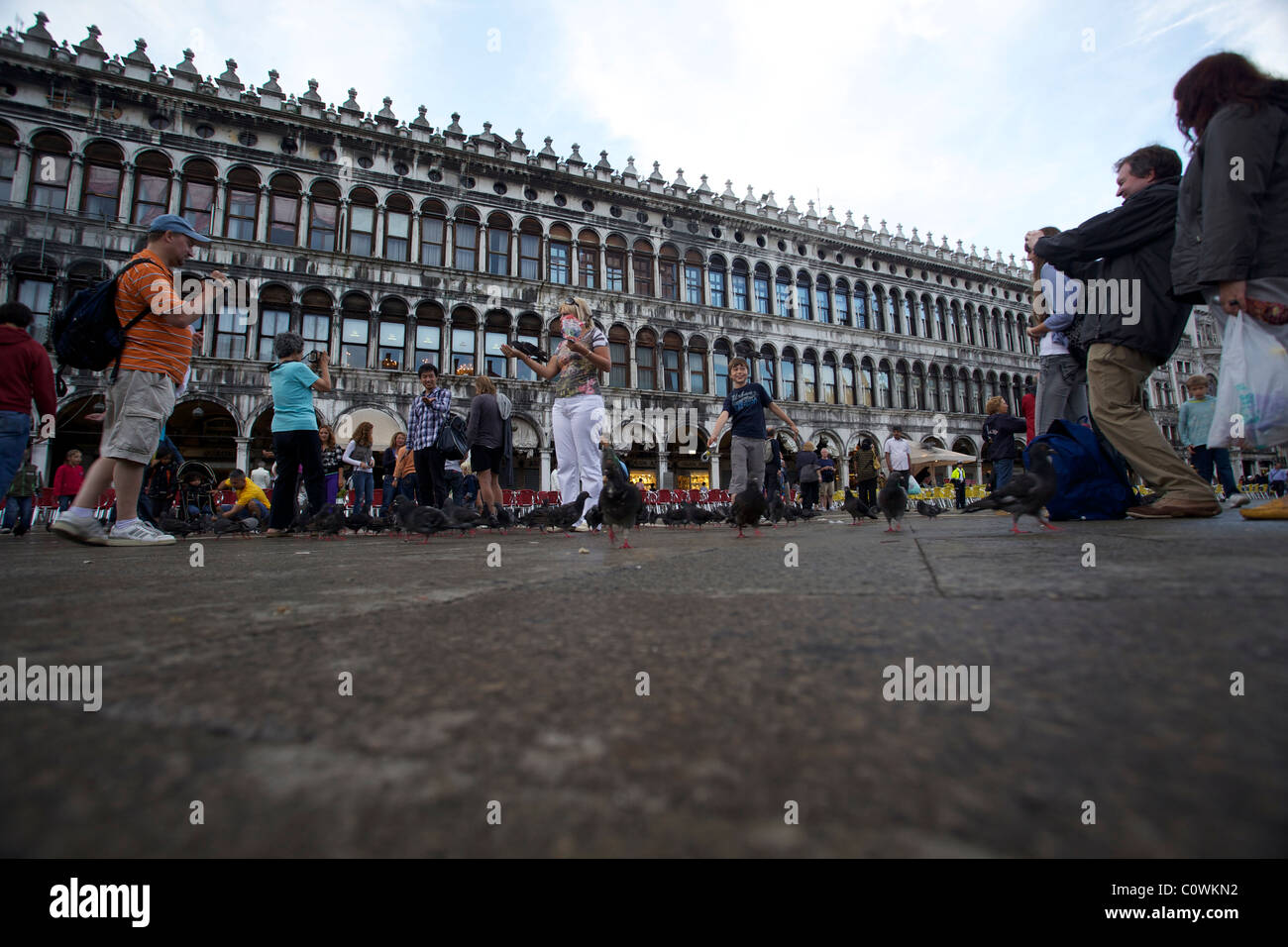Tourists St Marks Square  pigeons venice italy Stock Photo