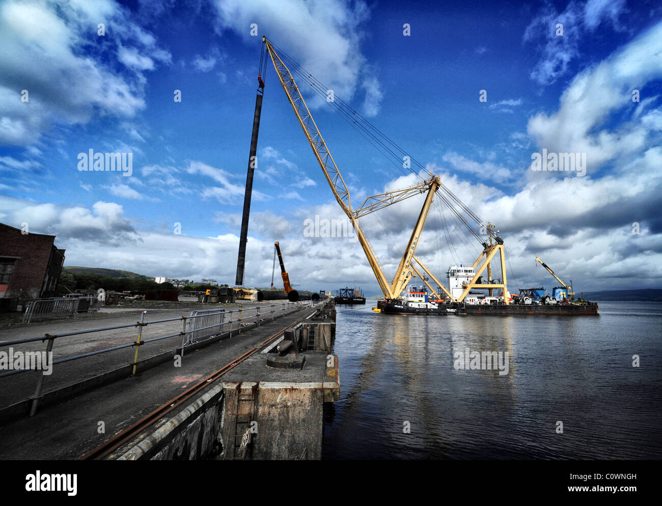 Inchgeeen Dry Dock, floating jetty Greenock. New floating jetty for Astute submarines based at Faslane Stock Photo