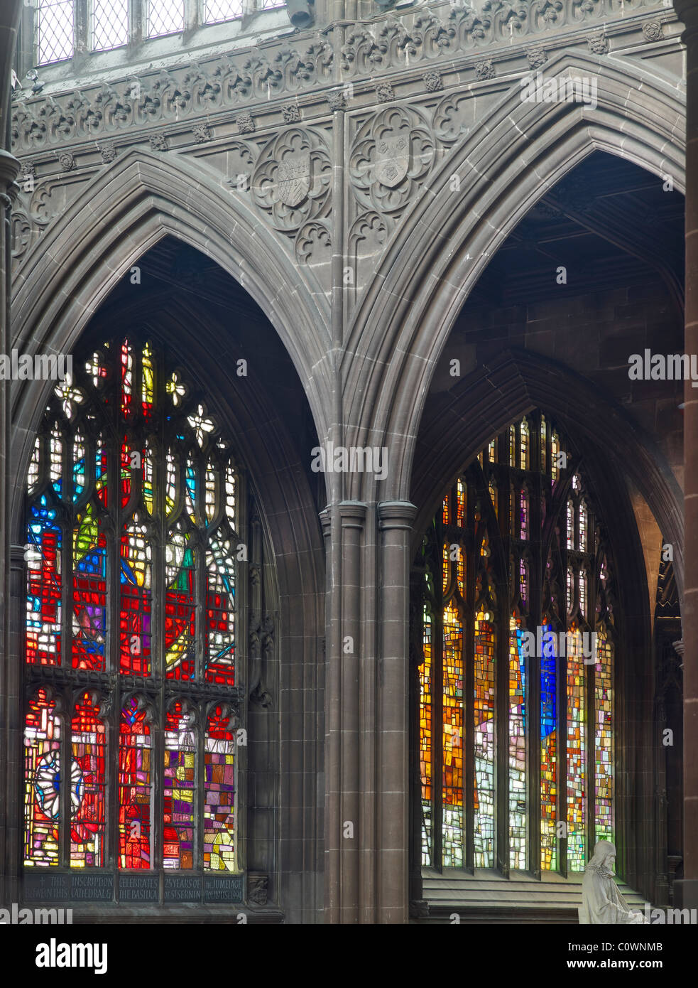 Manchester Cathedral St Denys and Revelation Windows Stock Photo