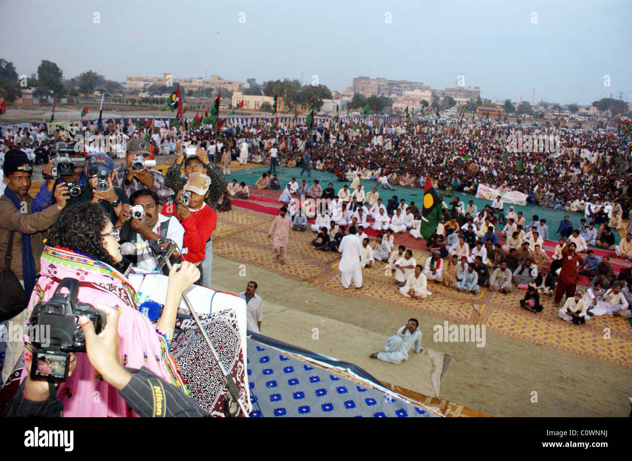 Peoples Party-SB Chairperson, Ghunwa Bhutto addresses public meeting in Hyderabad on Monday, February 28, 2011. Stock Photo