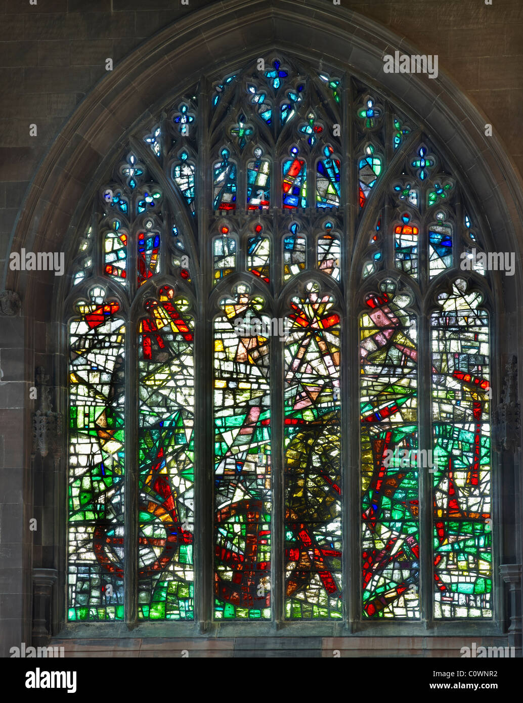 Manchester Cathedral Creation Window Stock Photo