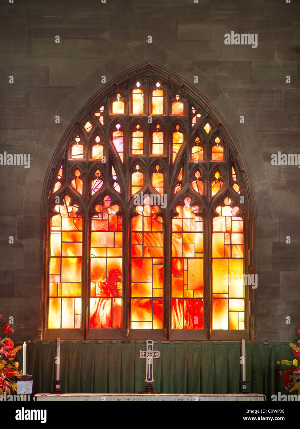 Manchester Cathedral Fire Window Stock Photo Alamy