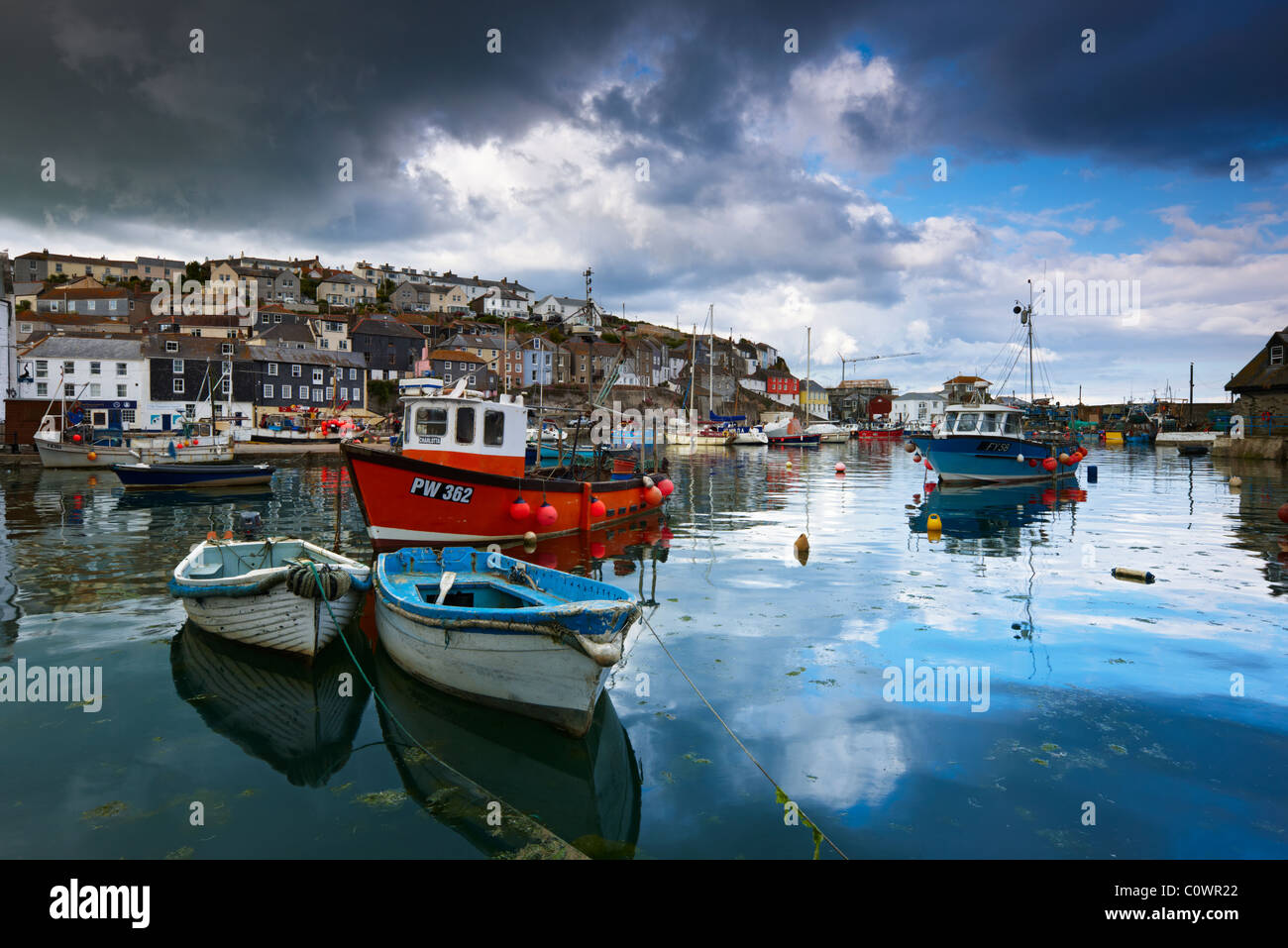Stormy sky above Mevagissey Harbour Cornwall Stock Photo