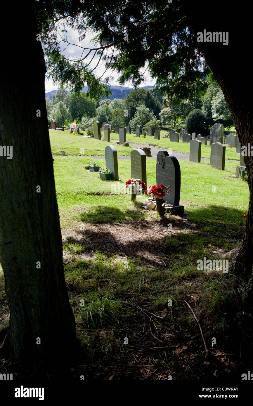 Windermere grave yard with head stones and flower Stock Photo