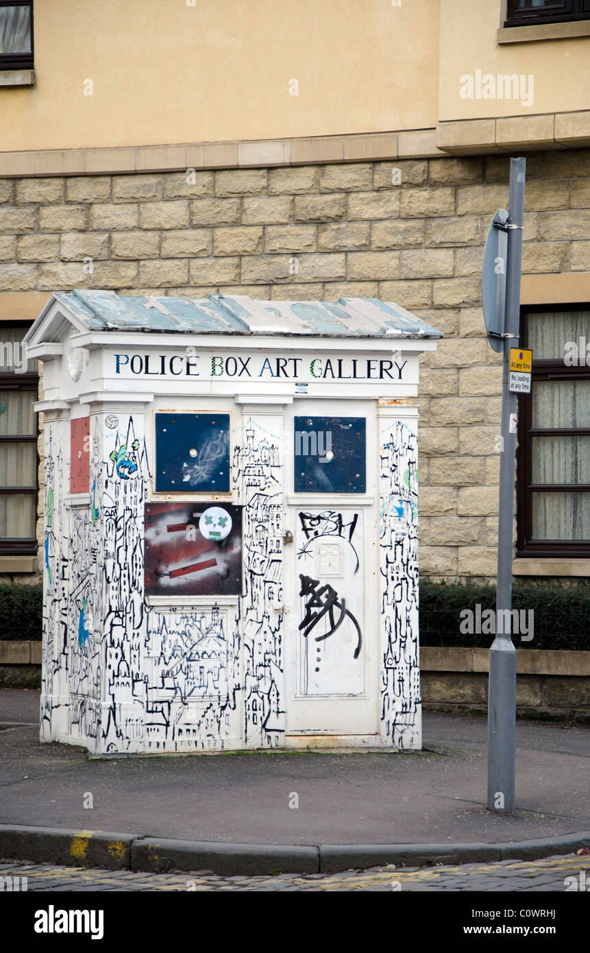 Decorated disused police box in Edinburgh, Scotland. Stock Photo
