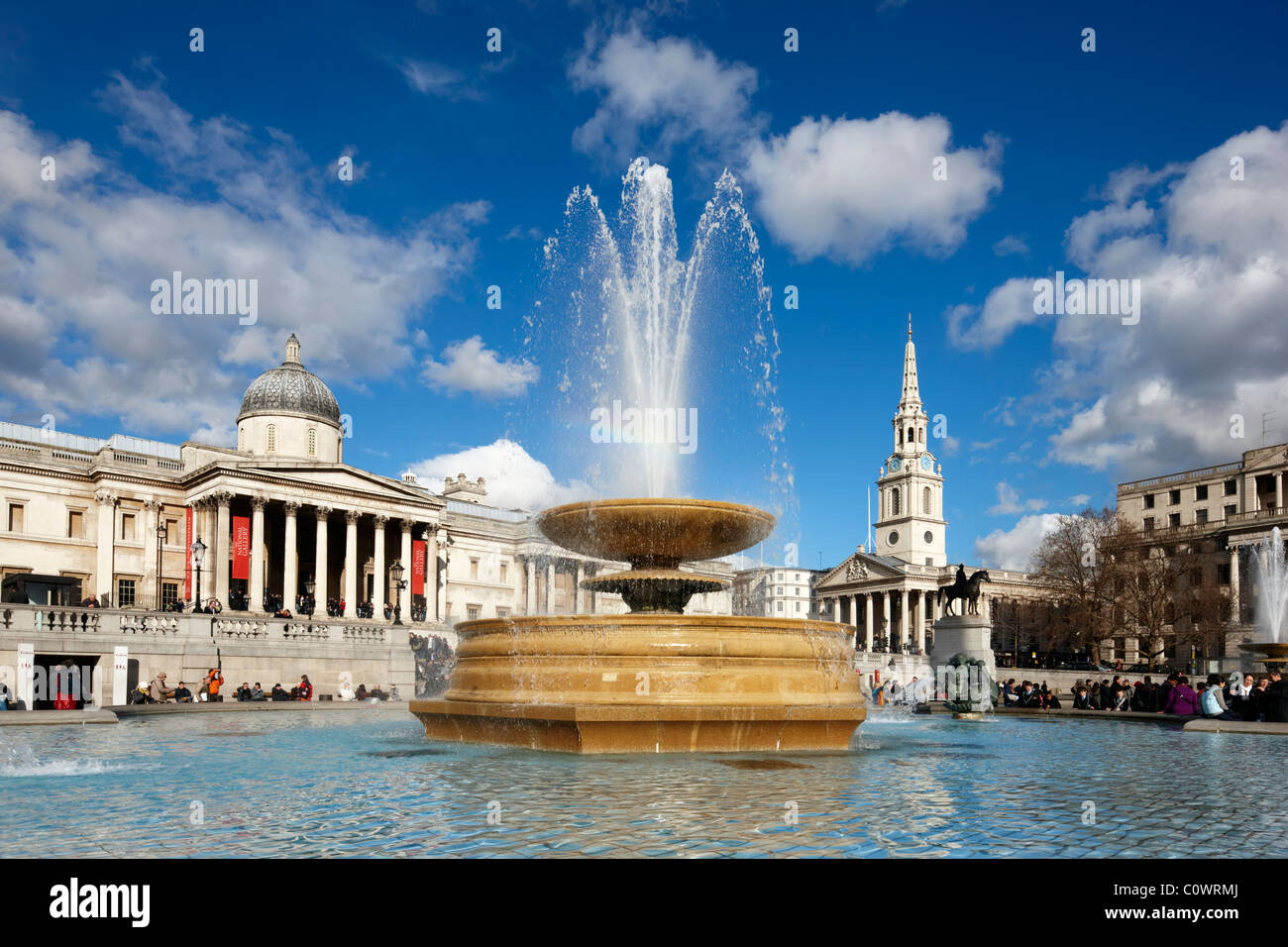 Fountains at Trafalgar Square, Central London Stock Photo