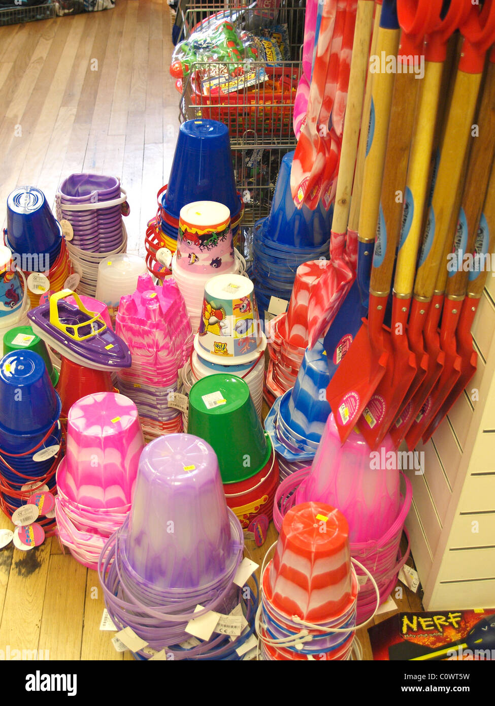 Buckets and spades for sale, UK Stock Photo