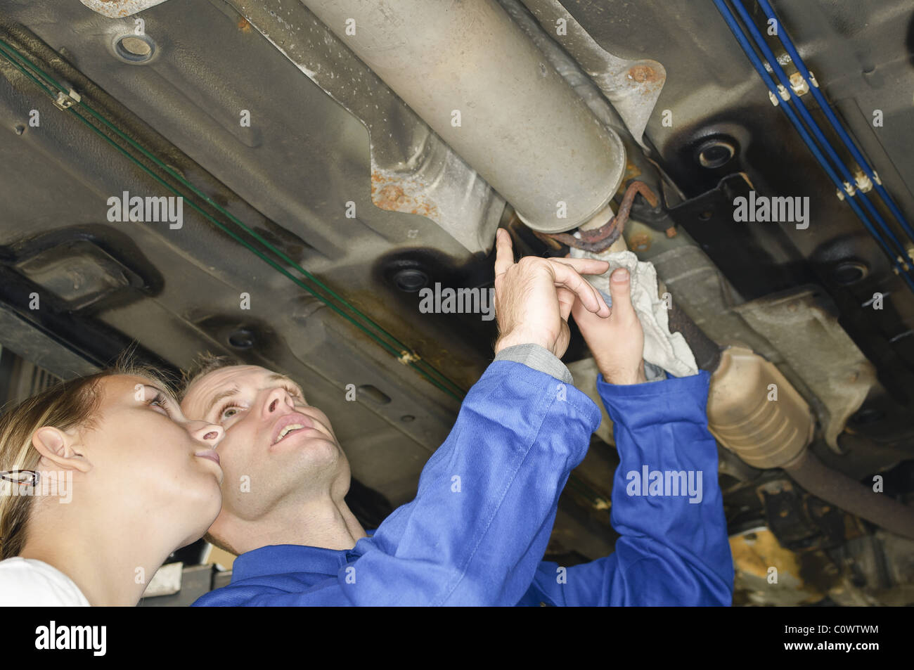 Garage exhaust system check Stock Photo
