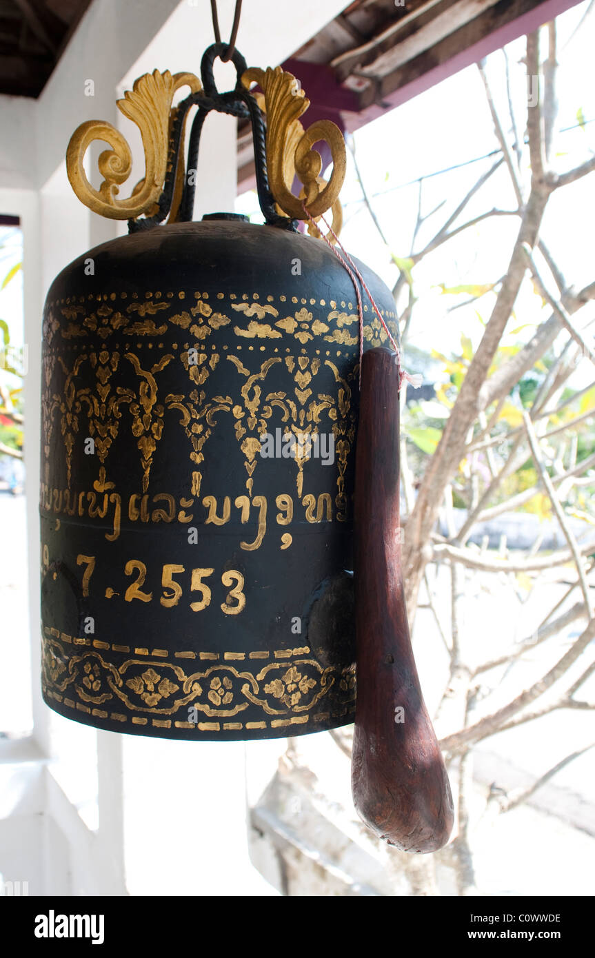 Bell with Buddhist year 2553, Buddhist temple, Wat Saen, Luang Prabang, Laos Stock Photo