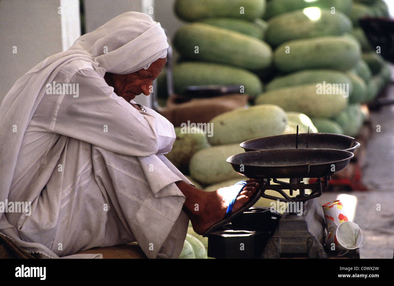 tarut, saudi arabia -- a fruit merchant at the market in tarut, a shiite majority town in the eastern oil rich producing region. Stock Photo