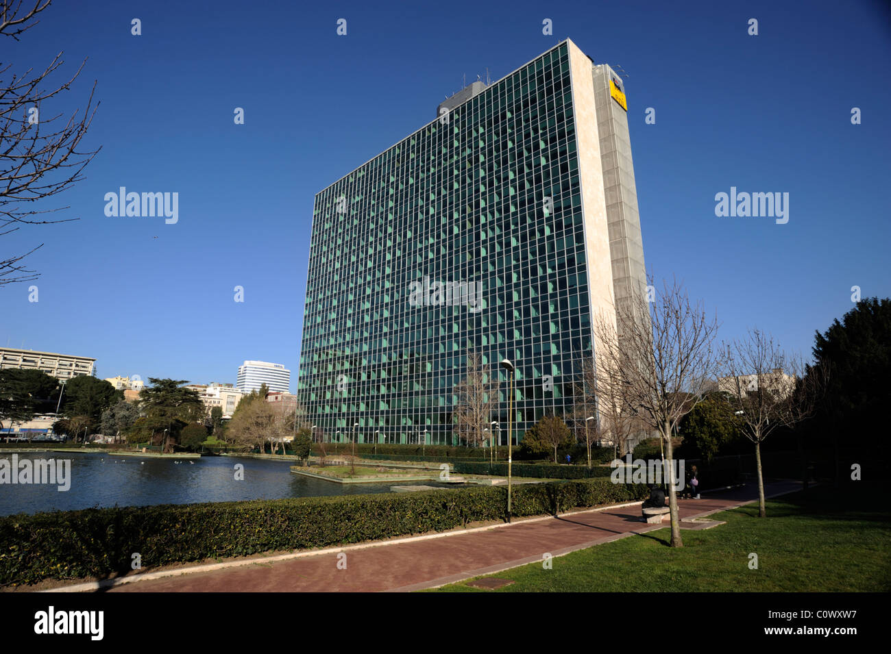 Italy, Rome, Eur, artificial lake, palazzo dell'Eni Stock Photo