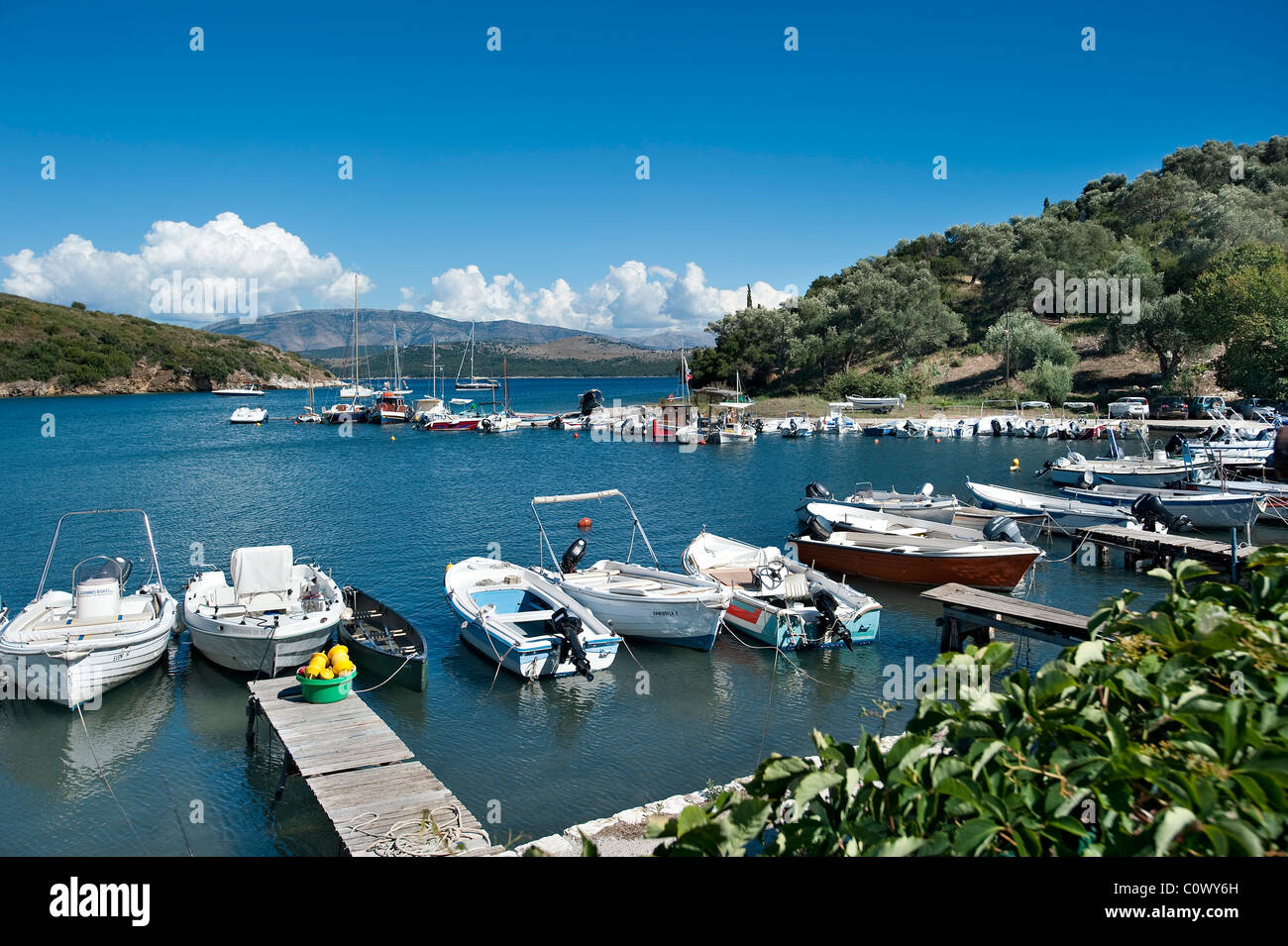 Harbour at Agios Stefanos, Corfu, Greece Stock Photo