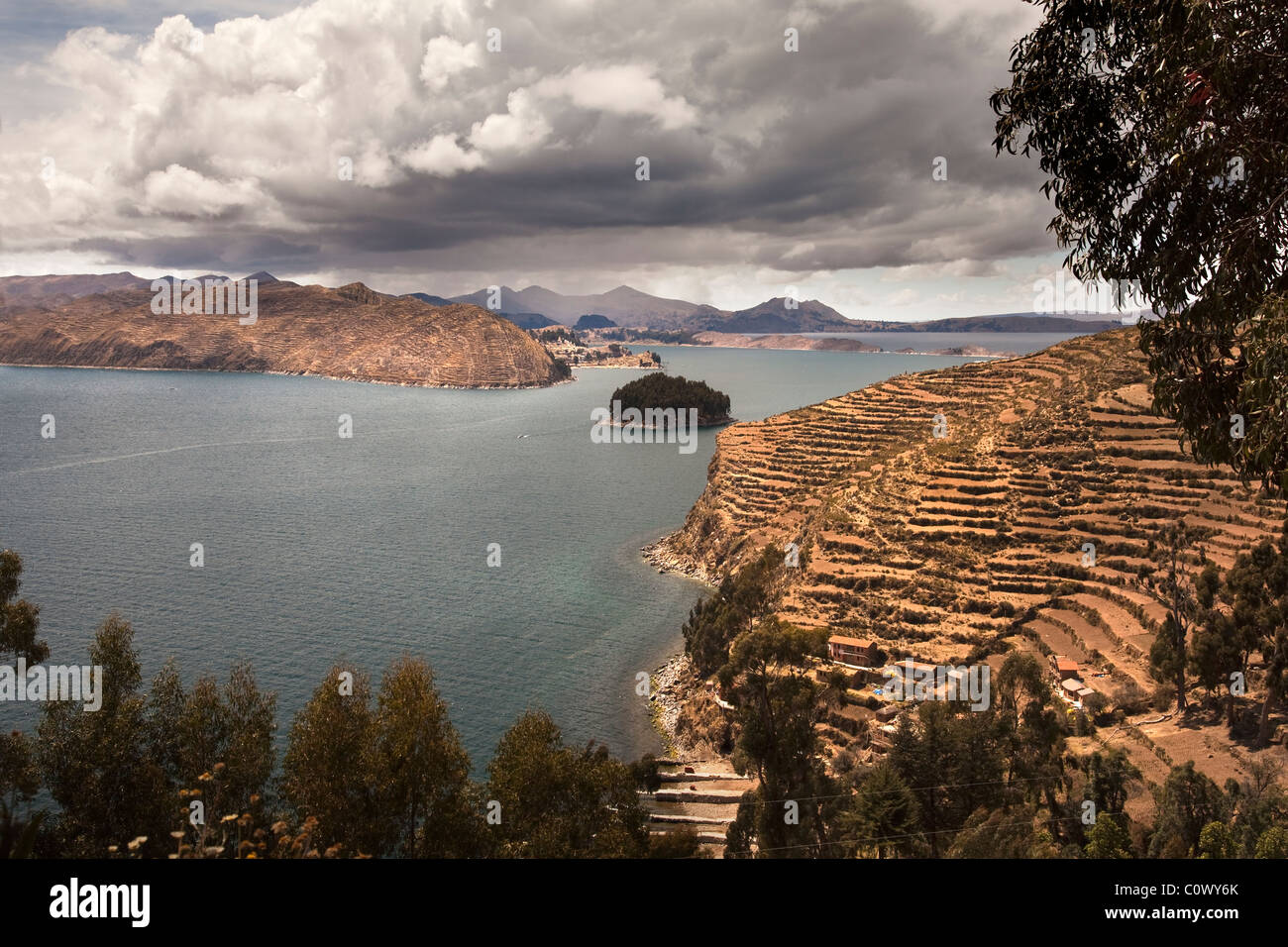 Views of Lake Titicaca from Sun Island, Bolivia, South America. Stock Photo