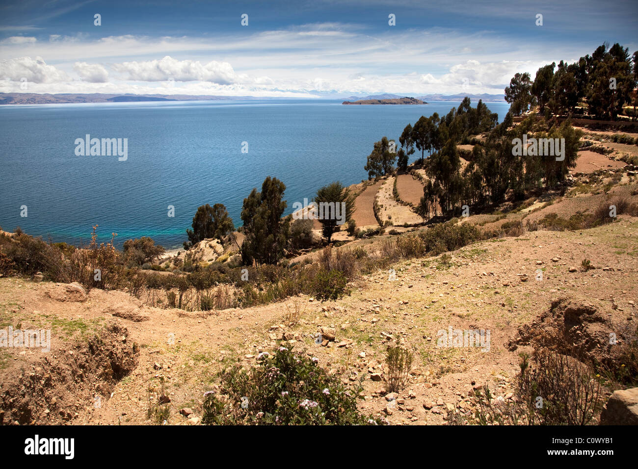 Views of Lake Titicaca from Sun Island, Bolivia, South America. Stock Photo