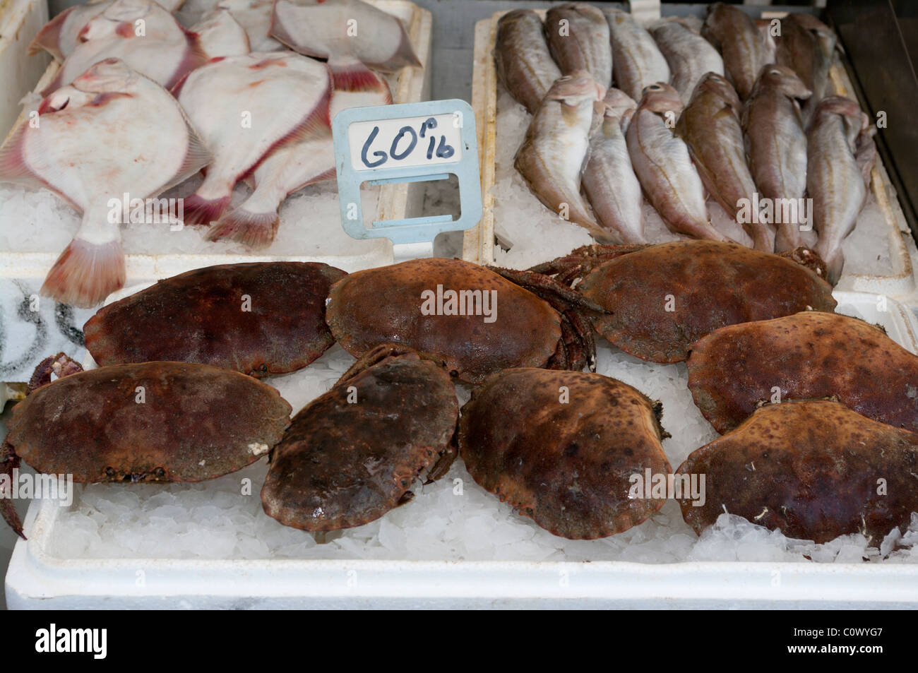 Freshly Caught Crab On A Fish Stall Stock Photo