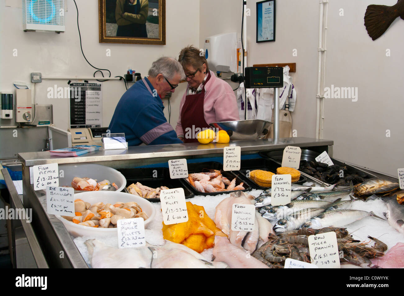 Fresh Fish Counter Display In A Fishmongers Stock Photo