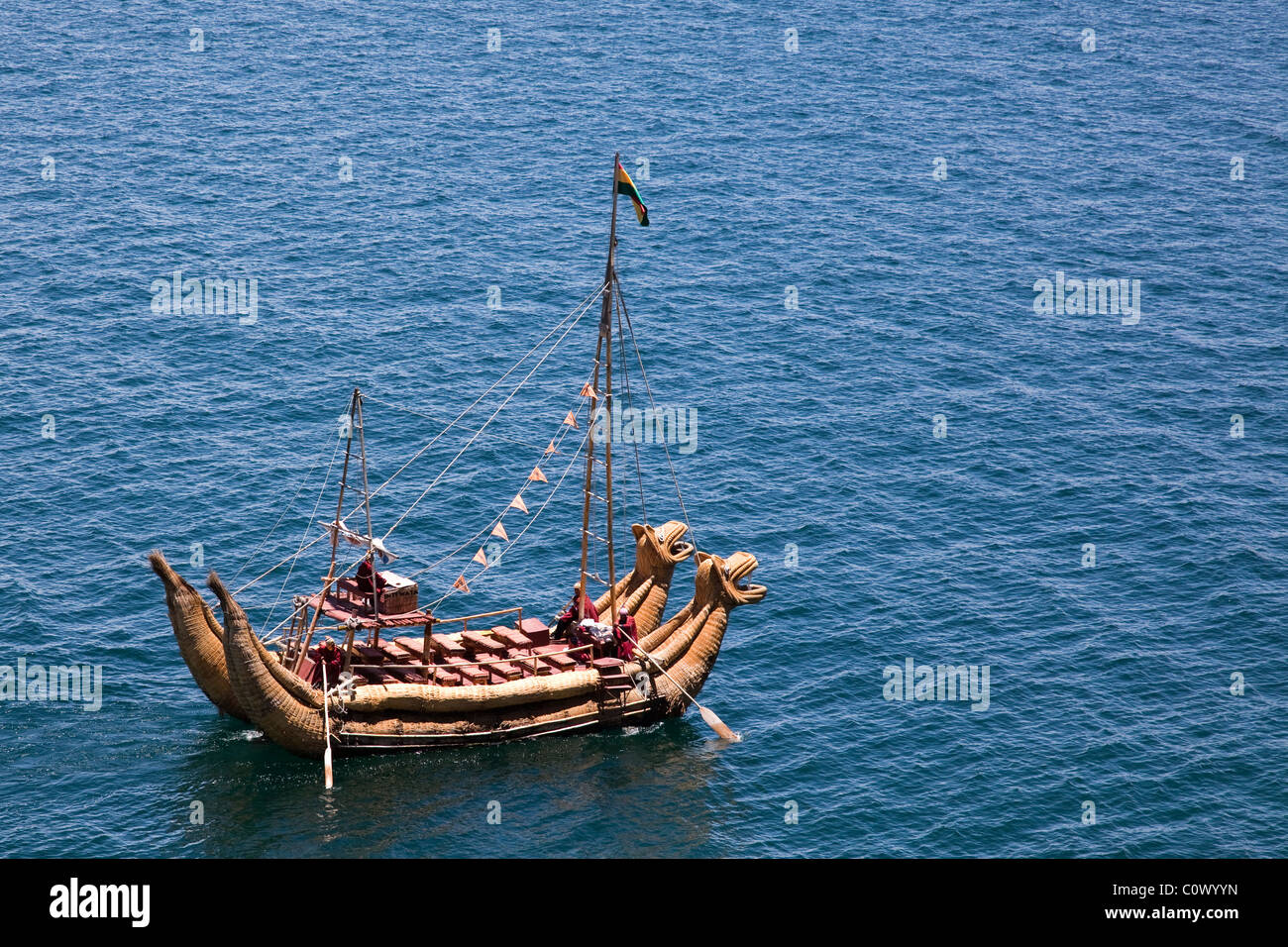 Traditional reed boat on Lake Titicaca, Bolivia, South America. Stock Photo