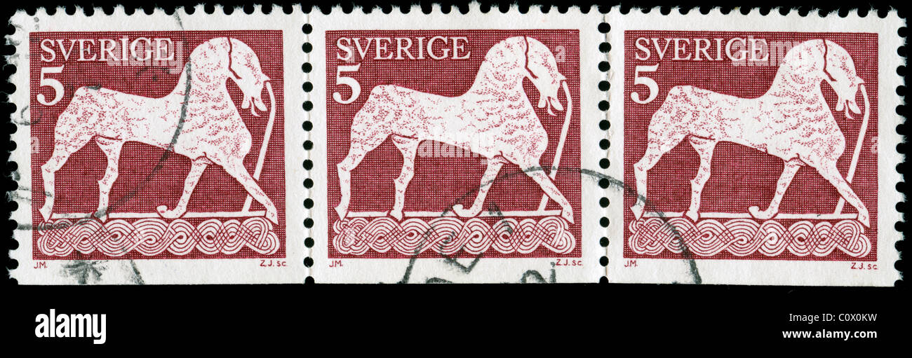 Postmarked stamps from Sweden in the Ancient Art series issued in 1977 Stock Photo