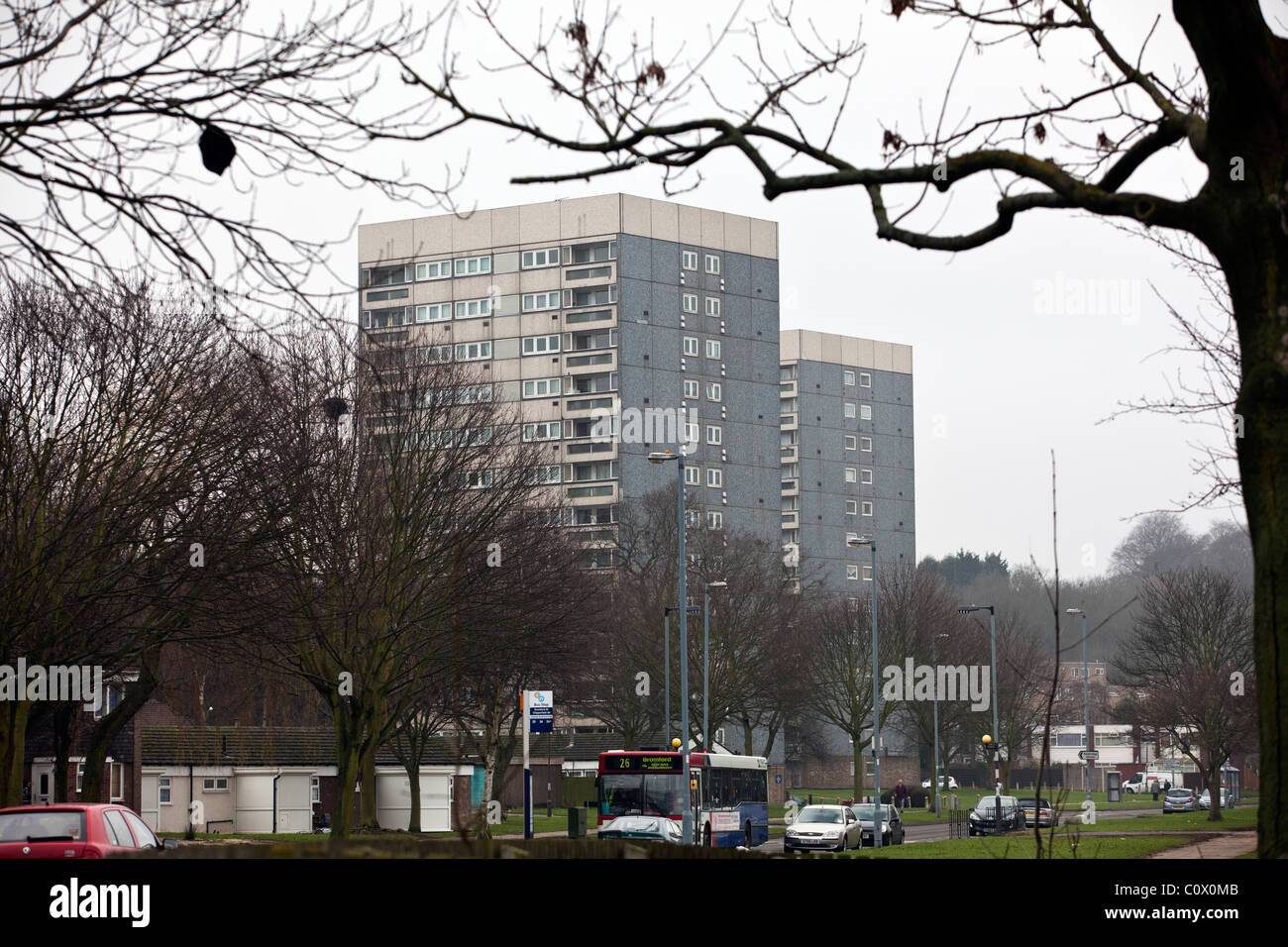 A view of residential tower block apartments in the Hodge Hill area of