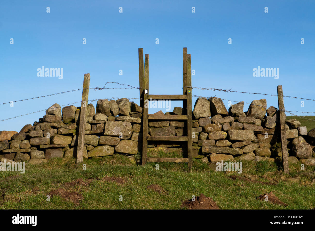 Stile on the Hadrian's Wall Path near Greenhead, Northumberland Stock