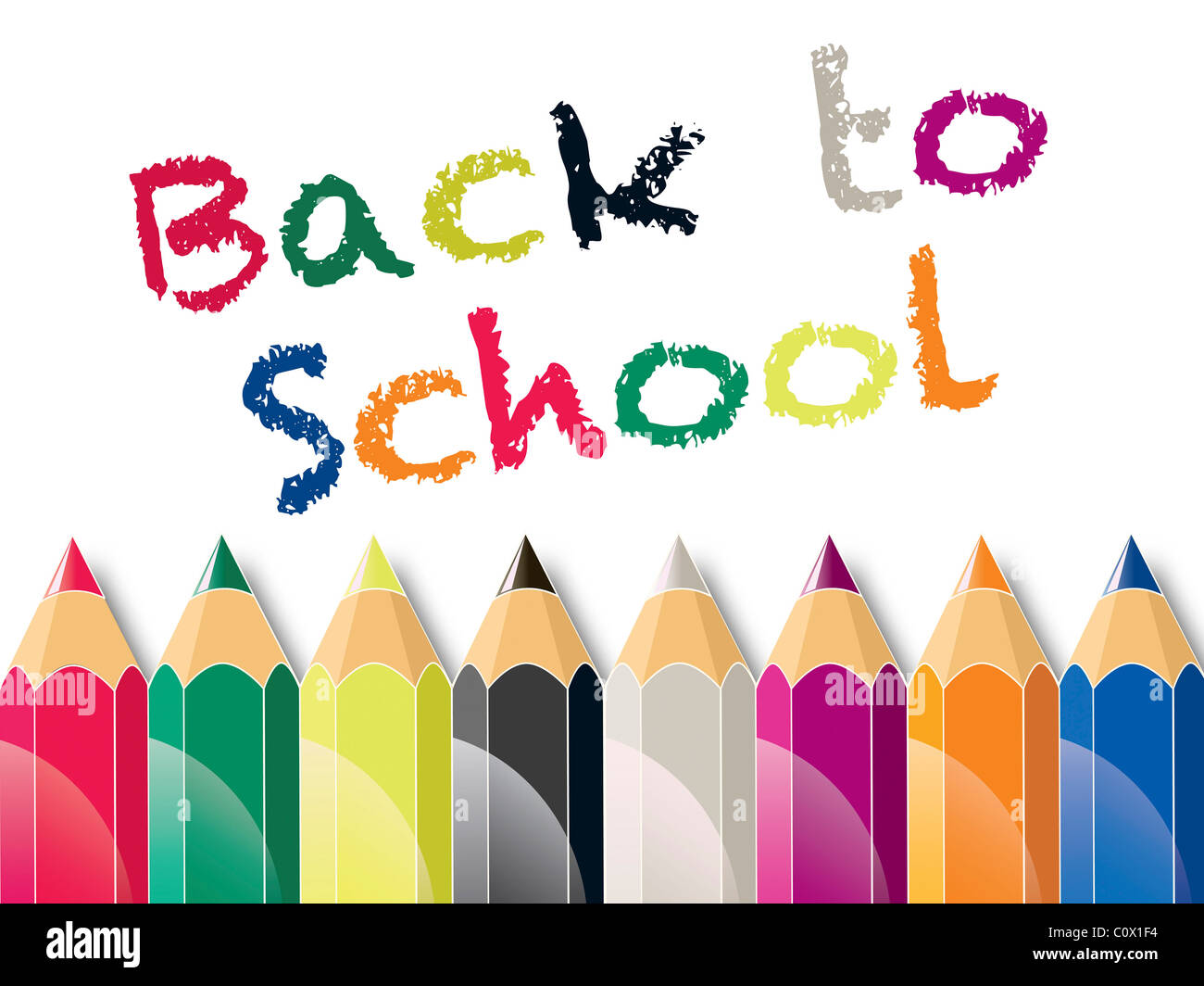 Back to School Color Pencils on White Background Illustration Stock ...