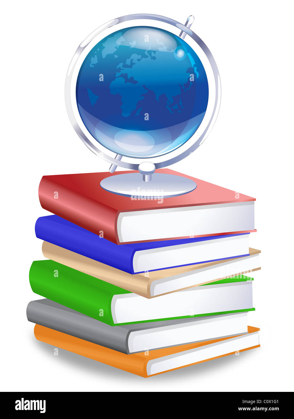 Earth Globe on Stack of Reference Text Books Illustration Stock Photo