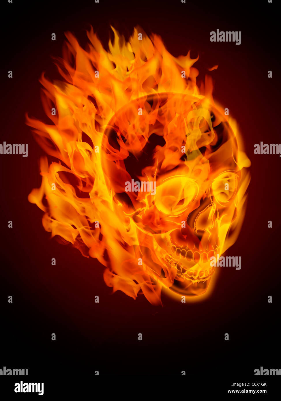 Fire Burning Flaming Skull Side Illustration Stock Photo Alamy
