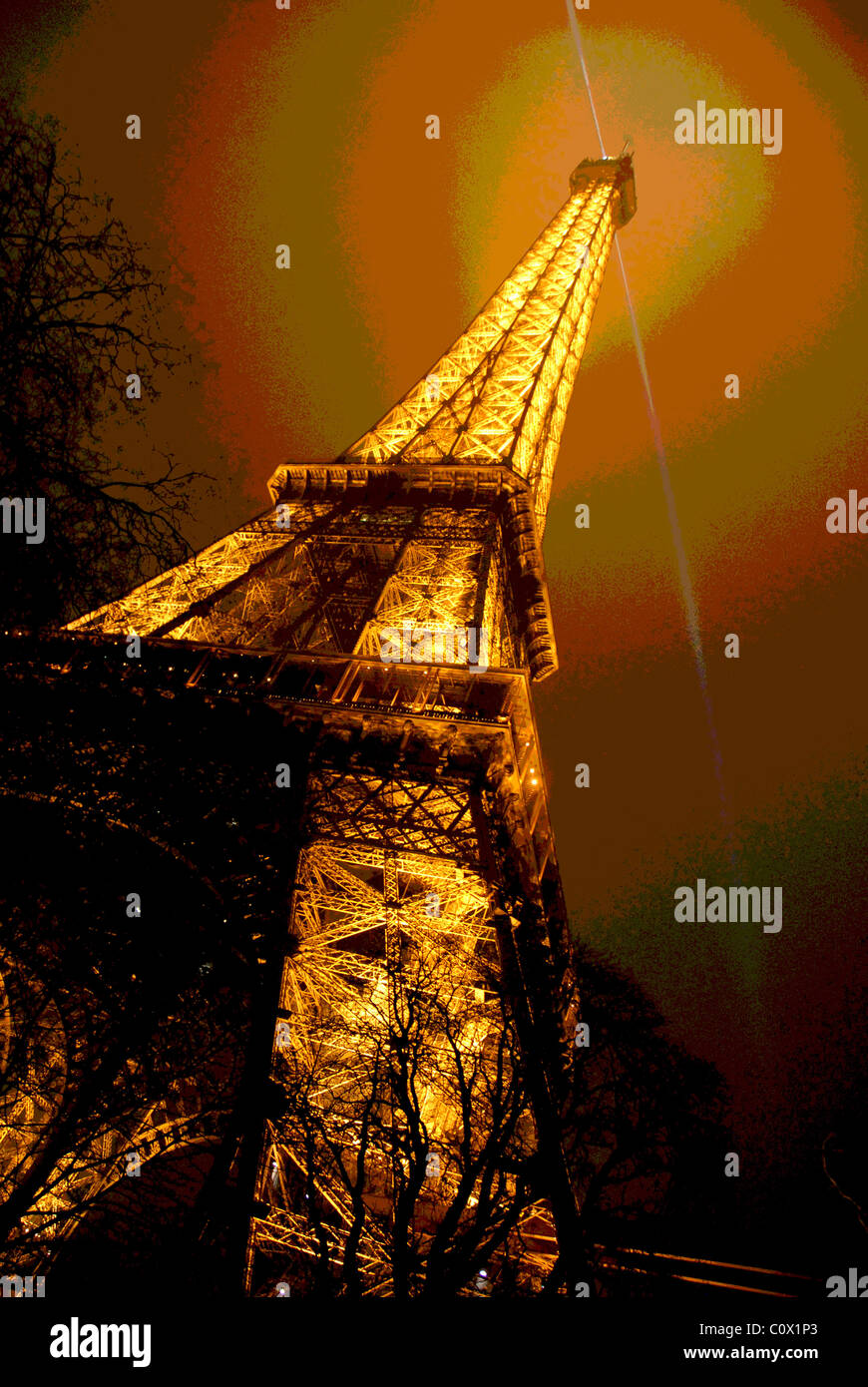The Eiffel Tower lit up at night in Paris, France Stock Photo Alamy