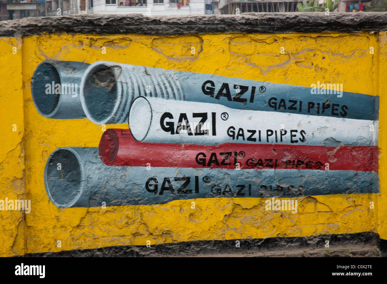 An advert for Gazi pipes, PVC pipe company, sited at the side of the