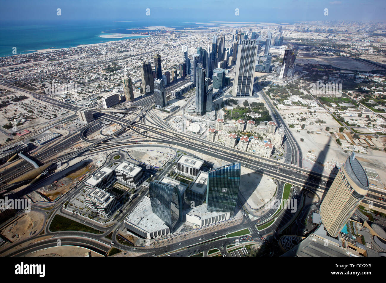 Skyline of Dubai center, business district at Sheikh Zayed road. Dubai, United Arab Emirates. Stock Photo
