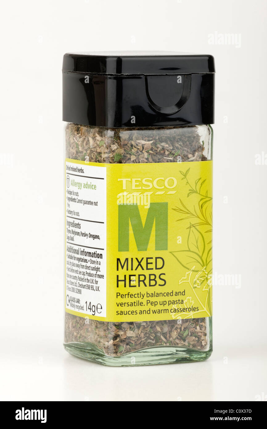 Jar of Tesco mixed herbs Stock Photo Alamy