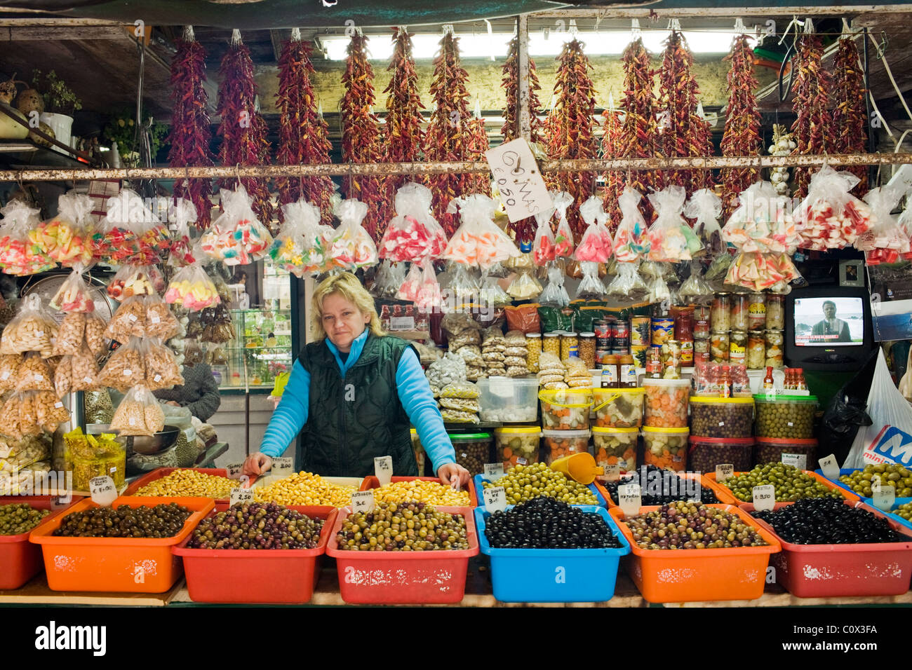 Vendor in Bolhão Market, Oporto, Portugal Stock Photo