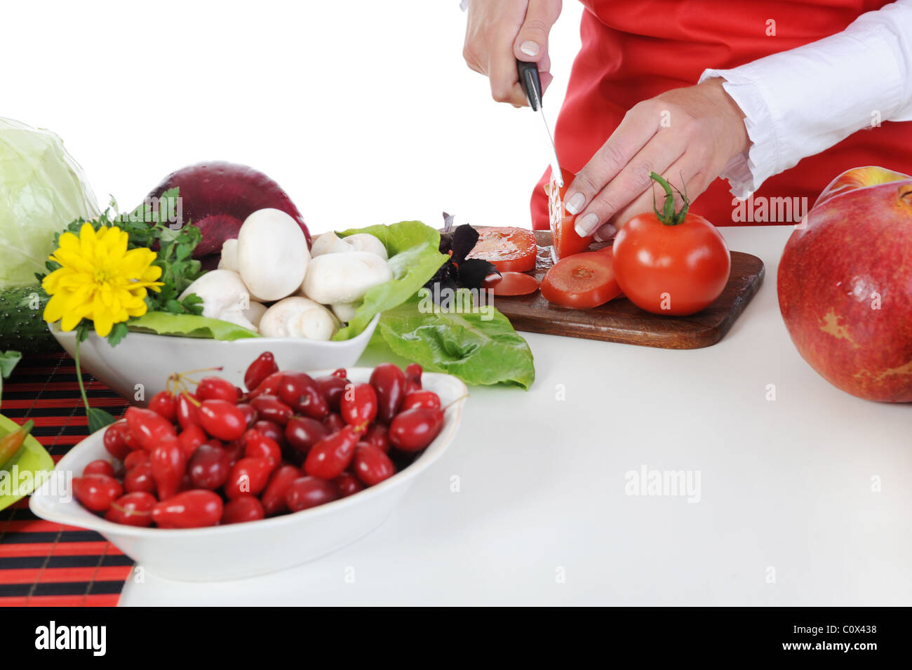 Chef cuts the vegetables Stock Photo