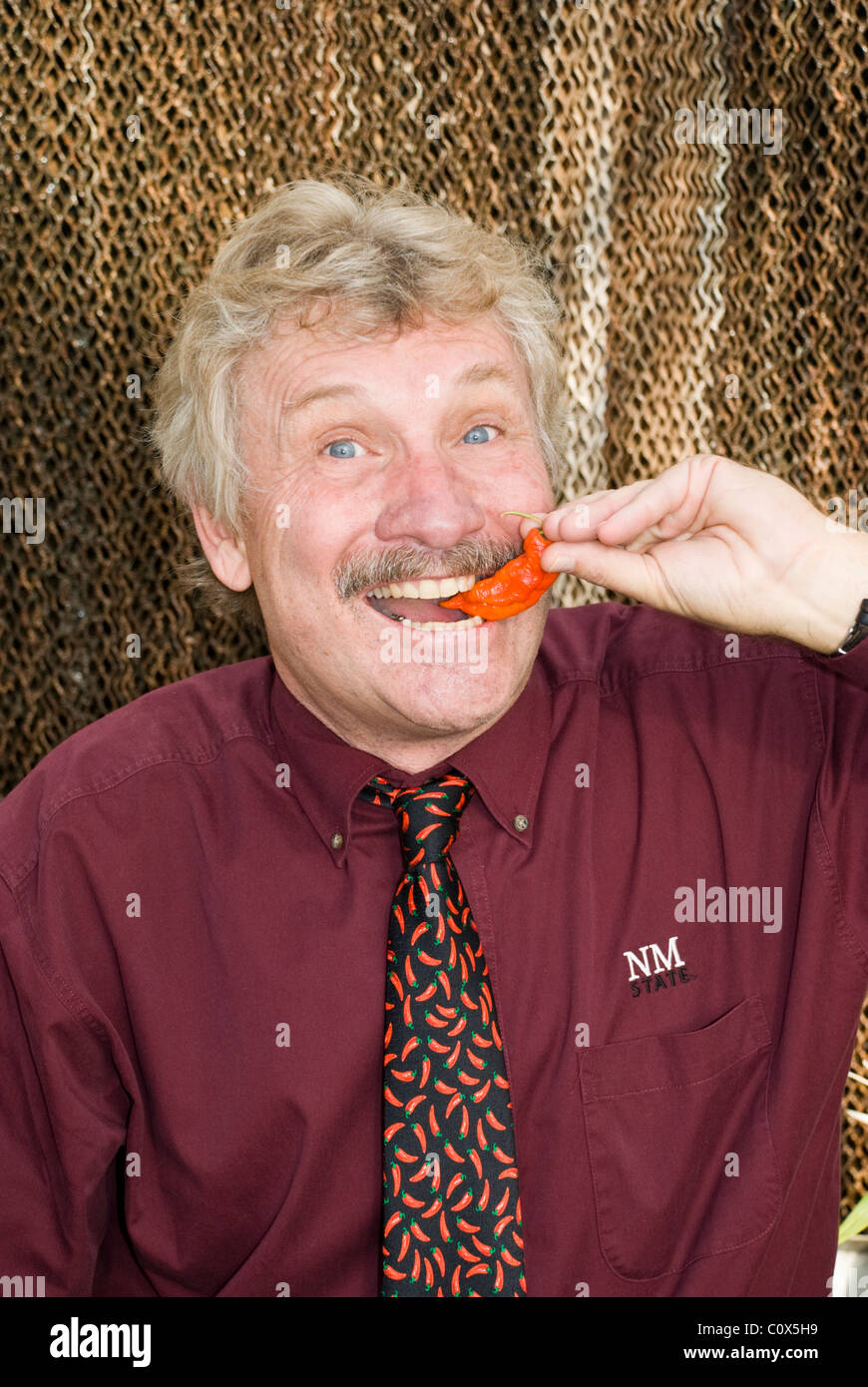 Certified by Guinness World Records, Professor Paul Bosland displays the Bhut Jolokia - once the world's hottest chili pepper. Stock Photo