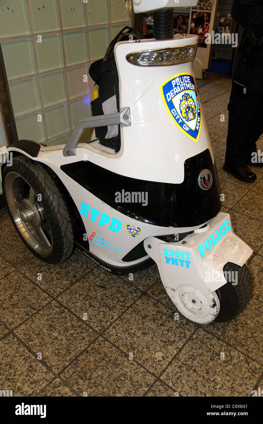 NYPD, New York Police Department, T3 three wheeler vehicle police transport, Times Square subway station, Stock Photo