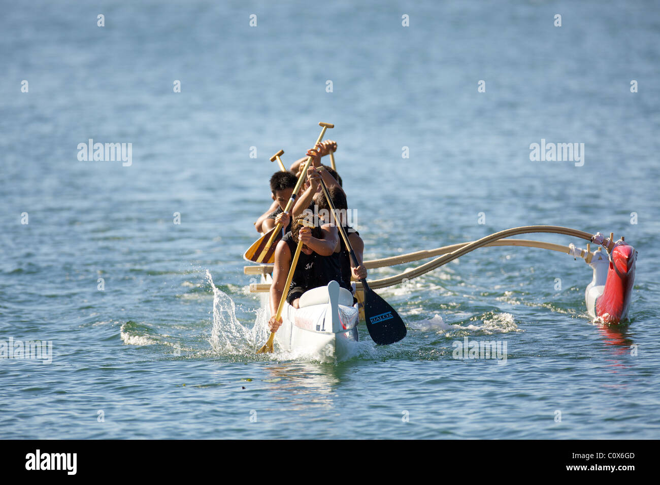 Outrigger canoe paddling Stock Photo Alamy