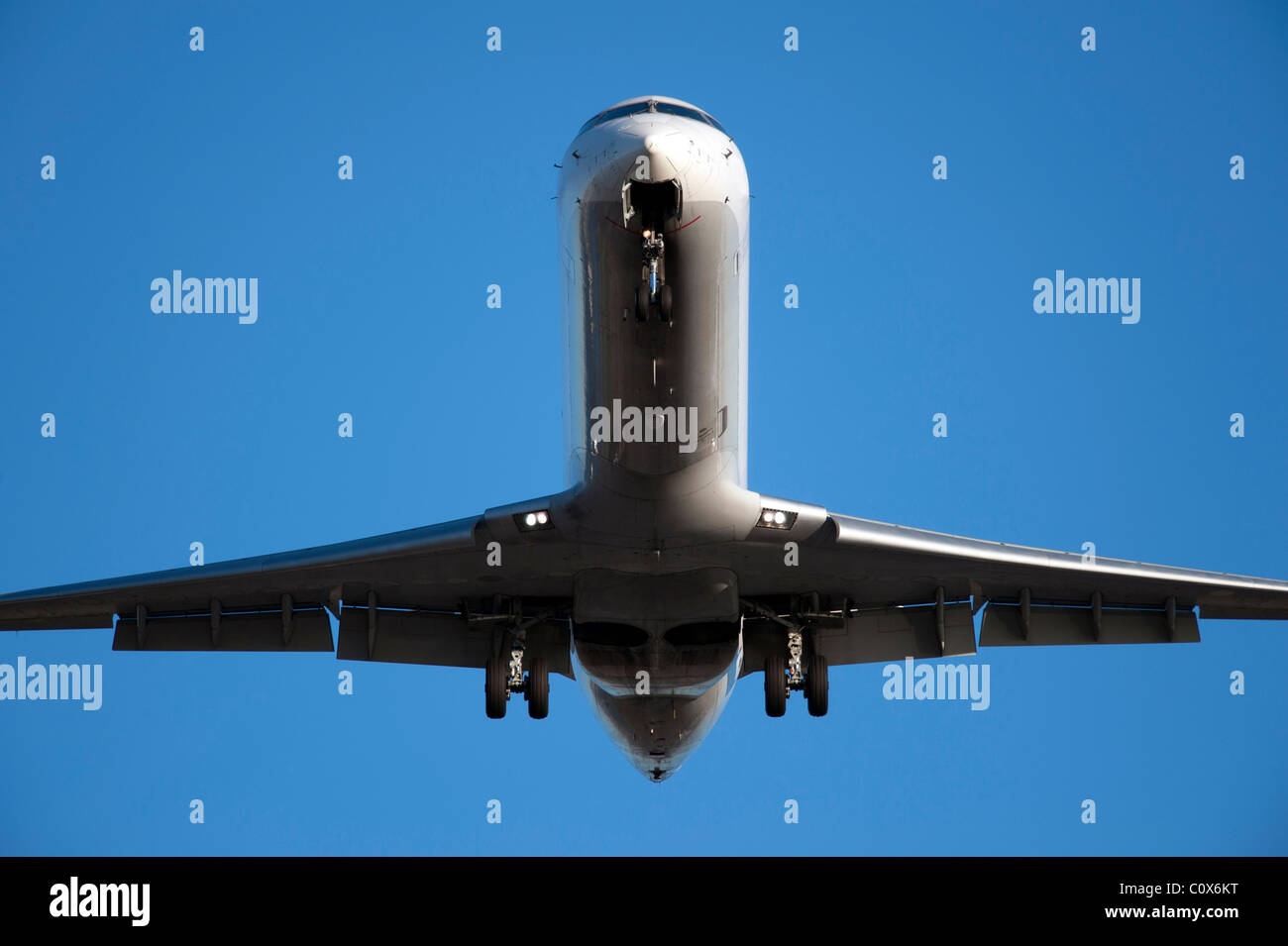 Front part of airplane with two engines Stock Photo