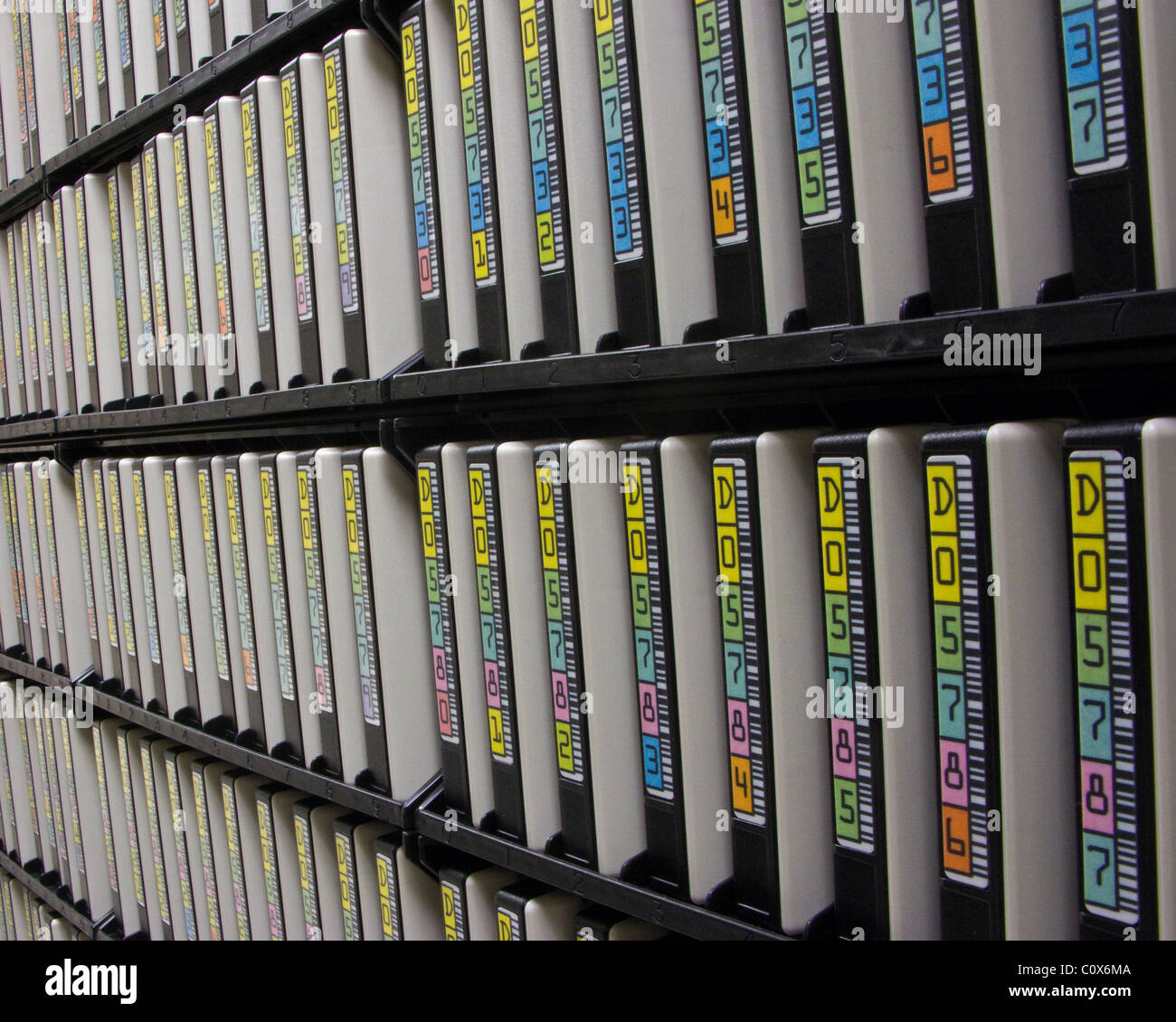 Rows of magnetic tape storage keep data secure Stock Photo