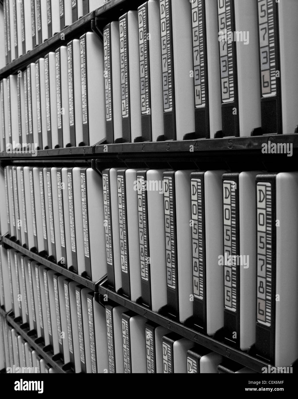 Rows of magnetic tape storage keep data secure Stock Photo