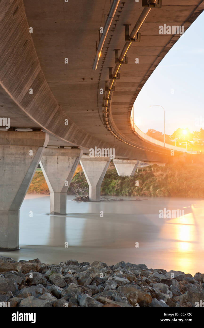 Concrete bridge over Manawatu river, Palmerston North, New Zealand Stock Photo
