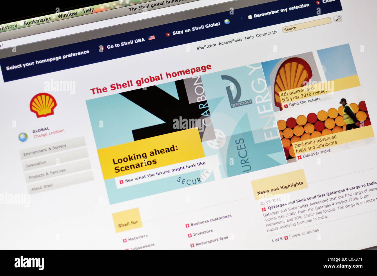 Shell Oil Company website Stock Photo