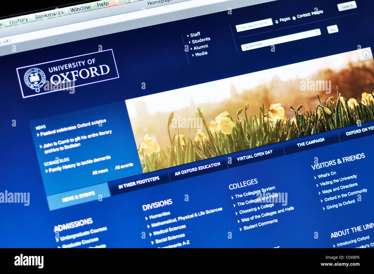 Oxford University website Stock Photo