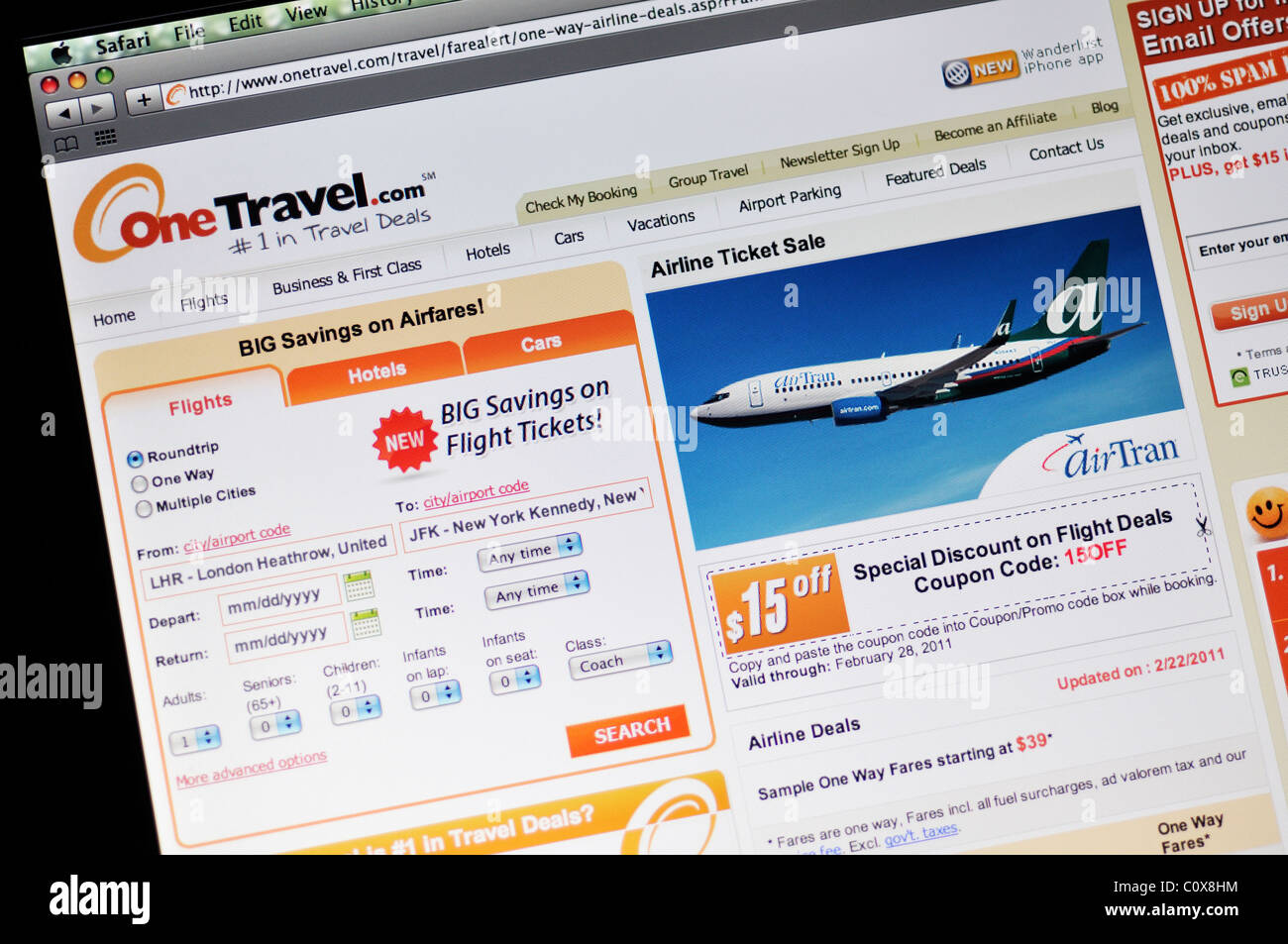 One Travel website Stock Photo