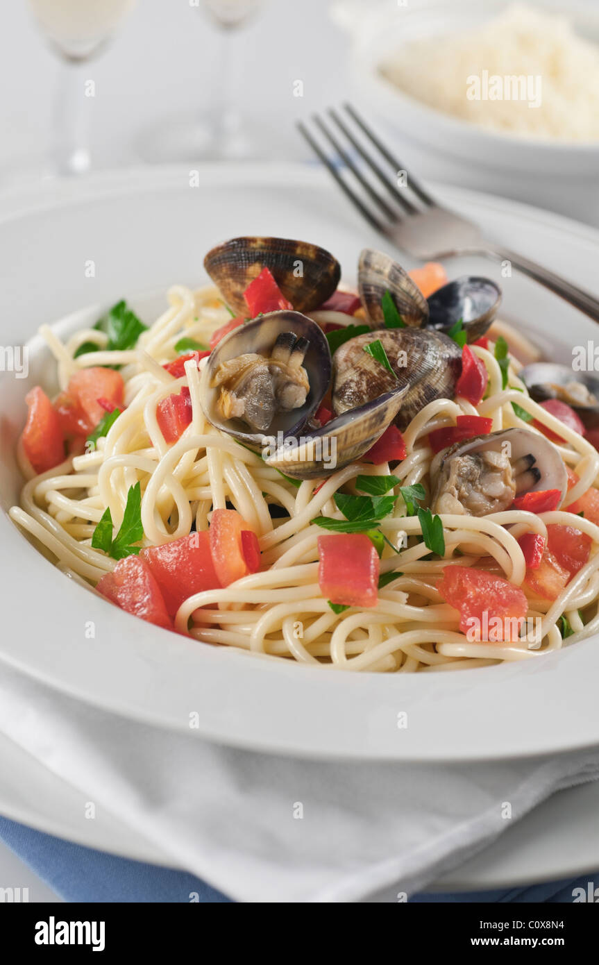 Spaghetti vongole. Pasta with clams Stock Photo