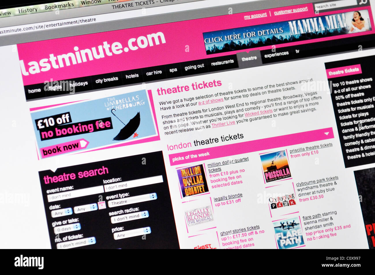 Lastminute.com travel reservation website Stock Photo