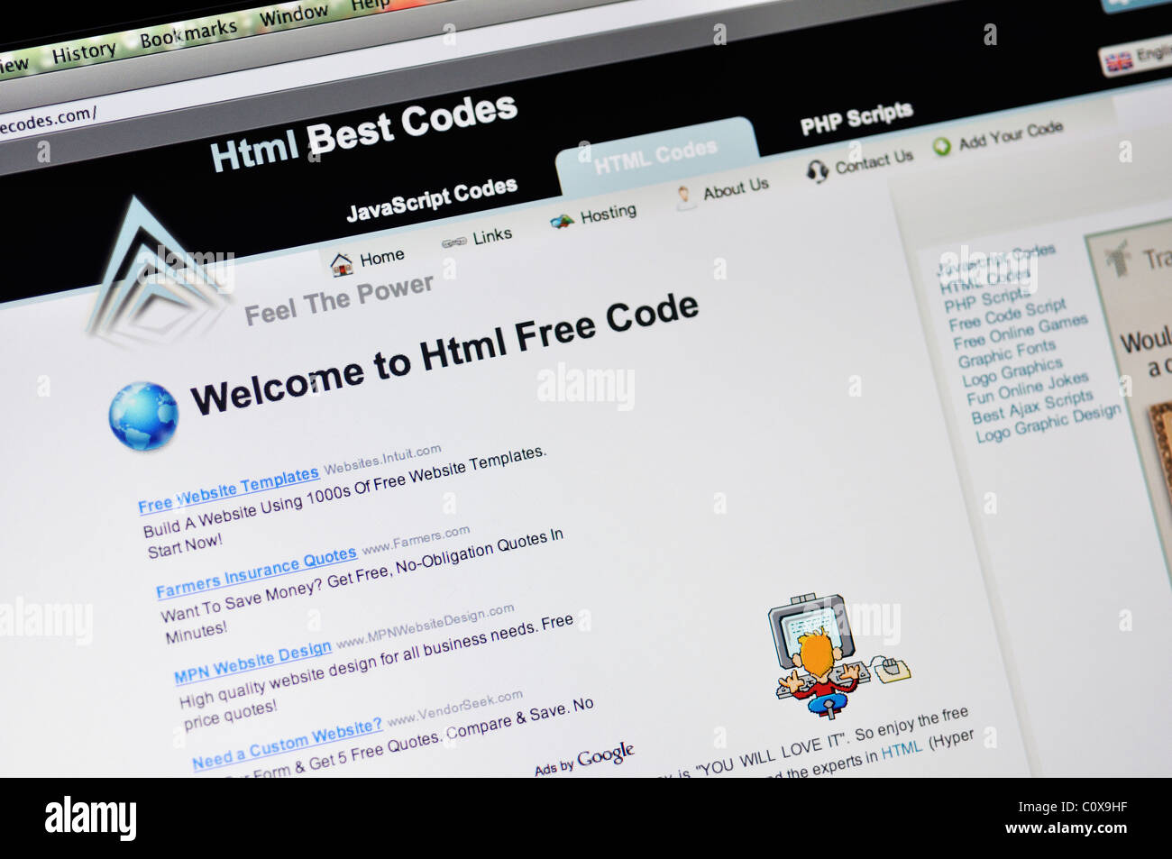 www.htmlfreecodes.com website - Learning HTML source code, function, forms,  website, design Stock Photo - Alamy